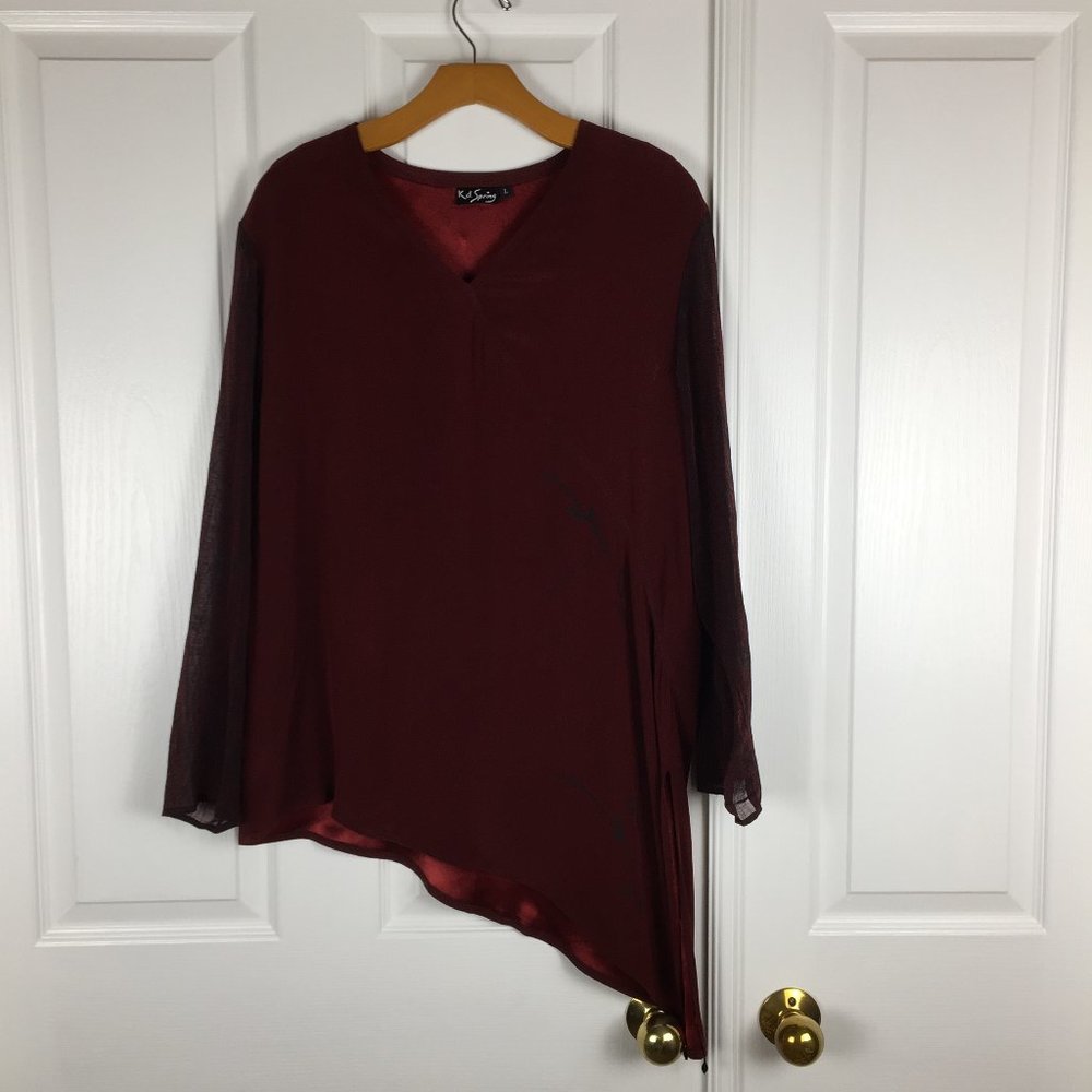 KD Spring V Neck Asymmetric Tunic Top w/ Beads